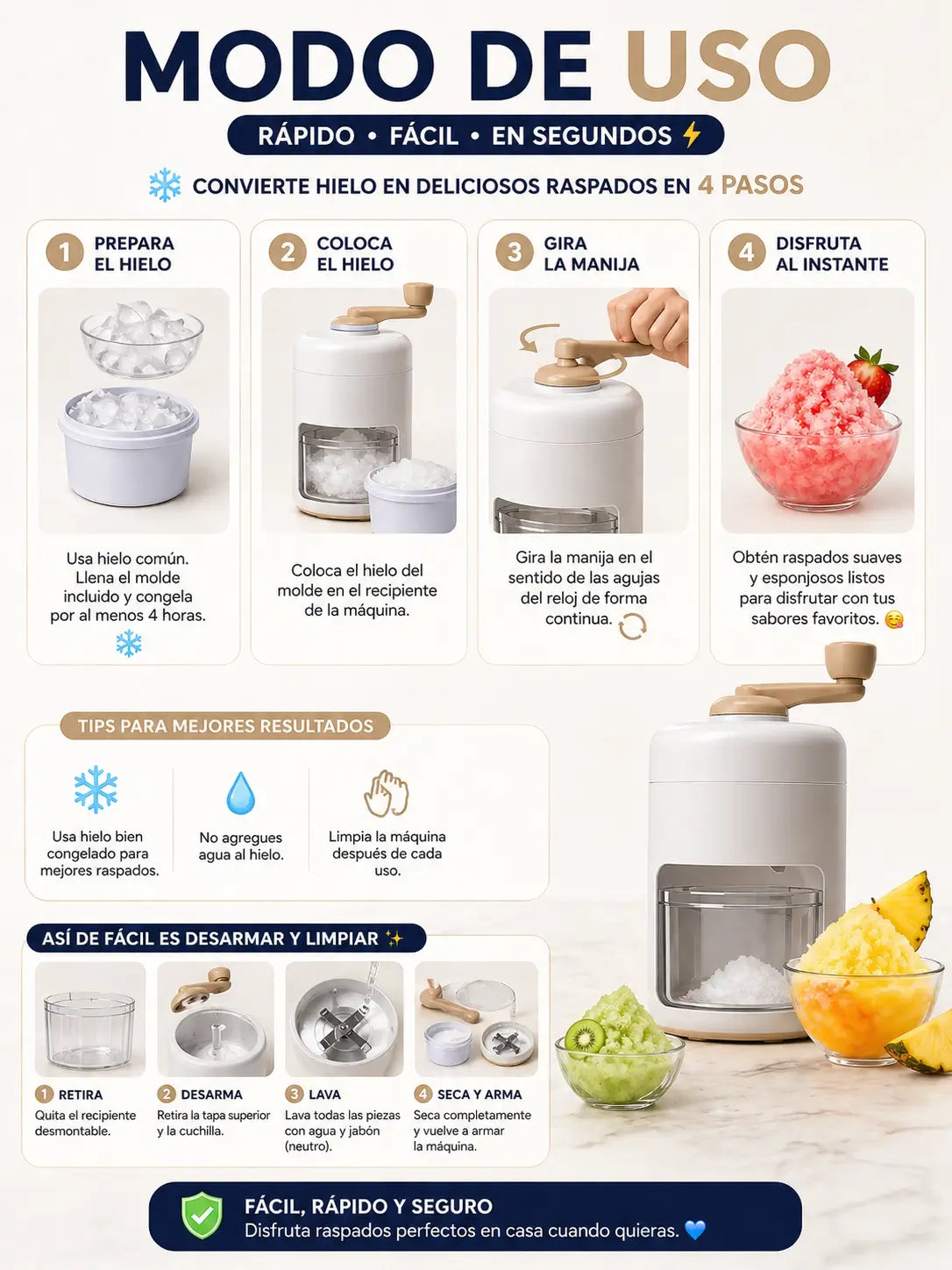 Raspador de Hielo Premium - Crea Granizados y Cócteles en Segundos.