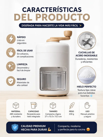 Raspador de Hielo Premium - Crea Granizados y Cócteles en Segundos.