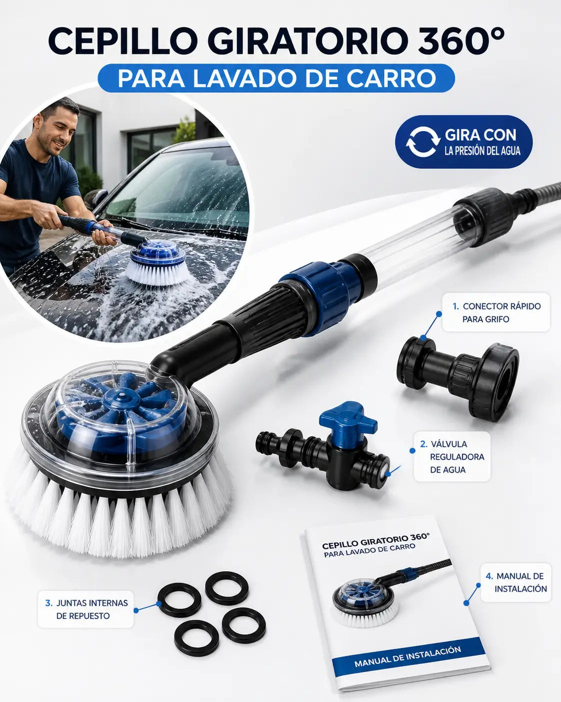 Cepillo Giratorio 360°: Limpieza Fácil para Carro, Moto y Hogar