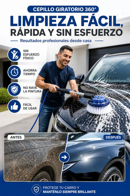Cepillo Giratorio 360°: Limpieza Fácil para Carro, Moto y Hogar