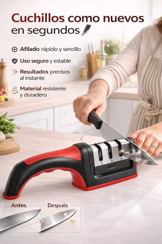 Afilador de Cuchillos Profesional de 3 Etapas:Recupera el filo y corta como nuevo en segundos.