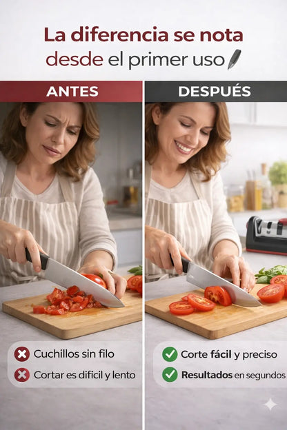 Afilador de Cuchillos Profesional de 3 Etapas:Recupera el filo y corta como nuevo en segundos.
